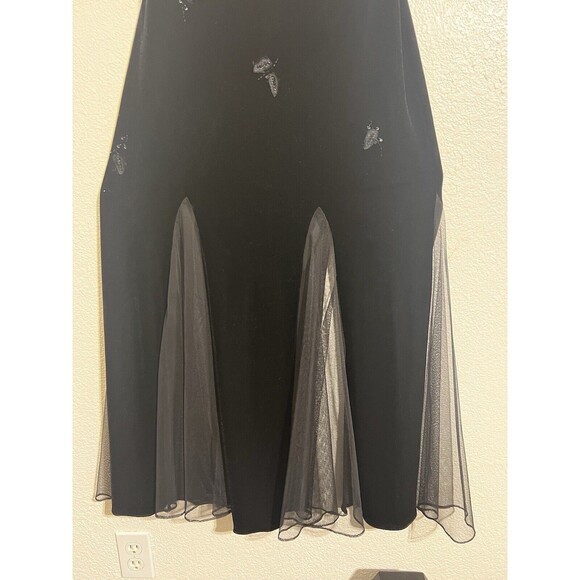 Vintage Xscape Velvet Stretch Flare Hem Maxi Black Y2K Whimsigoth Dress Size 6 - Picture 4 of 13